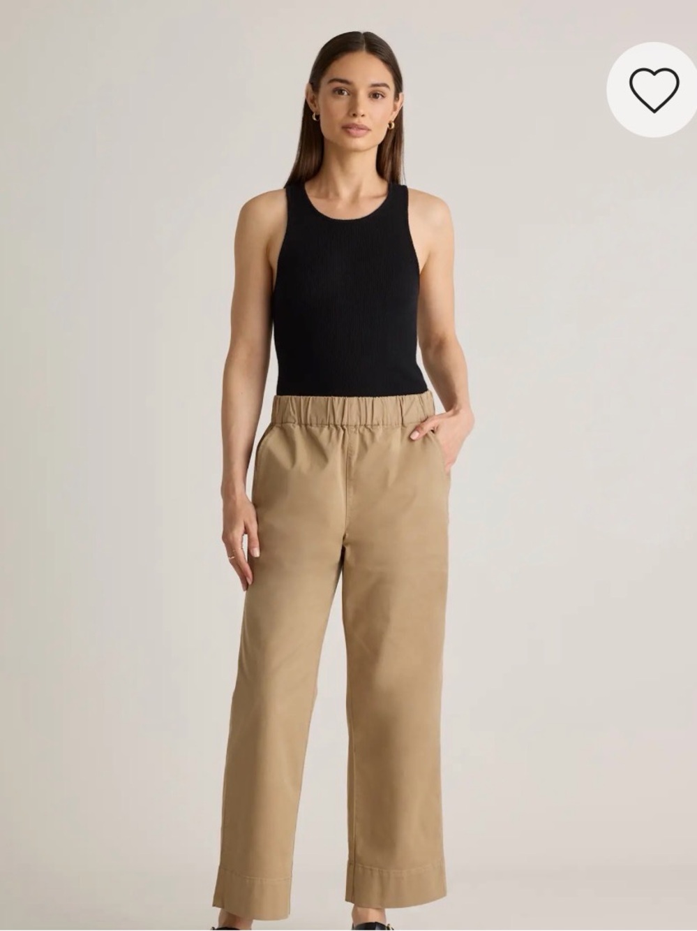 Quince Organic Stretch Cotton Wide Leg Cropped Chino Pants Womens 14 Light Khaki